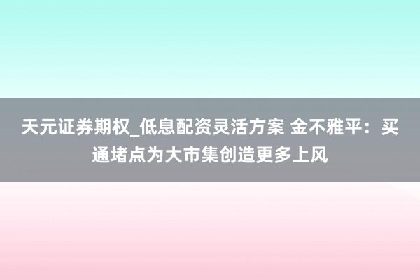 天元证券期权_低息配资灵活方案 金不雅平：买通堵点为大市集创造更多上风