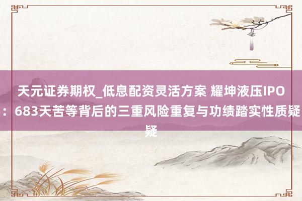 天元证券期权_低息配资灵活方案 耀坤液压IPO：683天苦等背后的三重风险重复与功绩踏实性质疑