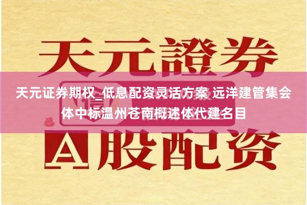 天元证券期权_低息配资灵活方案 远洋建管集会体中标温州苍南概述体代建名目