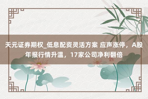 天元证券期权_低息配资灵活方案 应声涨停，A股年报行情升温，17家公司净利翻倍