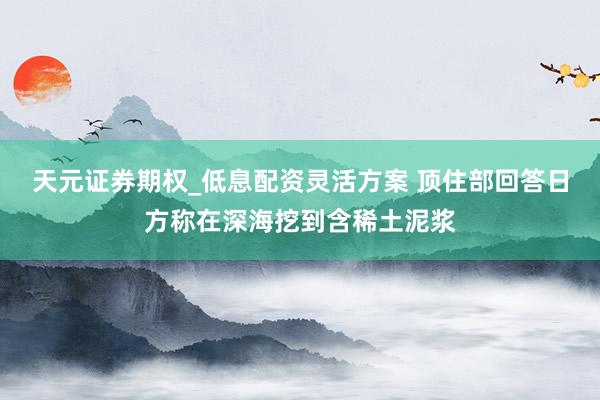 天元证券期权_低息配资灵活方案 顶住部回答日方称在深海挖到含稀土泥浆