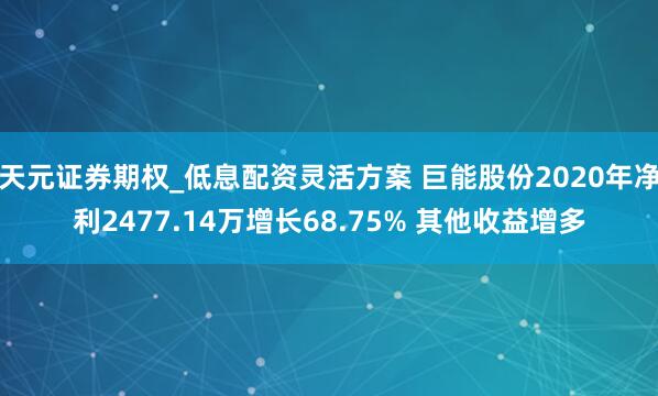 天元证券期权_低息配资灵活方案 巨能股份2020年净利2477.14万增长68.75% 其他收益增多